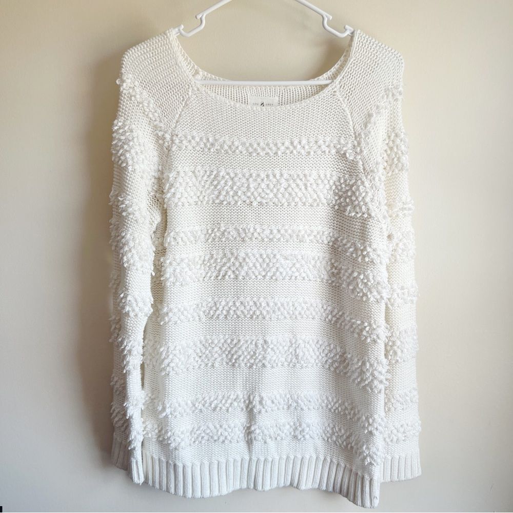 Lou & Grey Cream Ivory Loopstripe Pullover Sweater